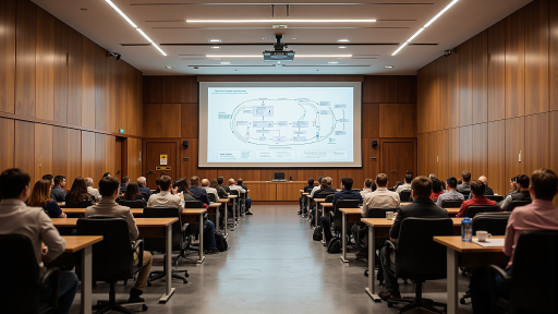 公司举办未来城市发展论坛活动场景,参会者交流讨论,现代化会议厅